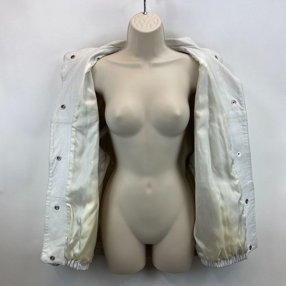 VTG Giovinezza Moda Rocco D'Amelio White Moto Leather Snap Jacket Women's L - Picture 9 of 10